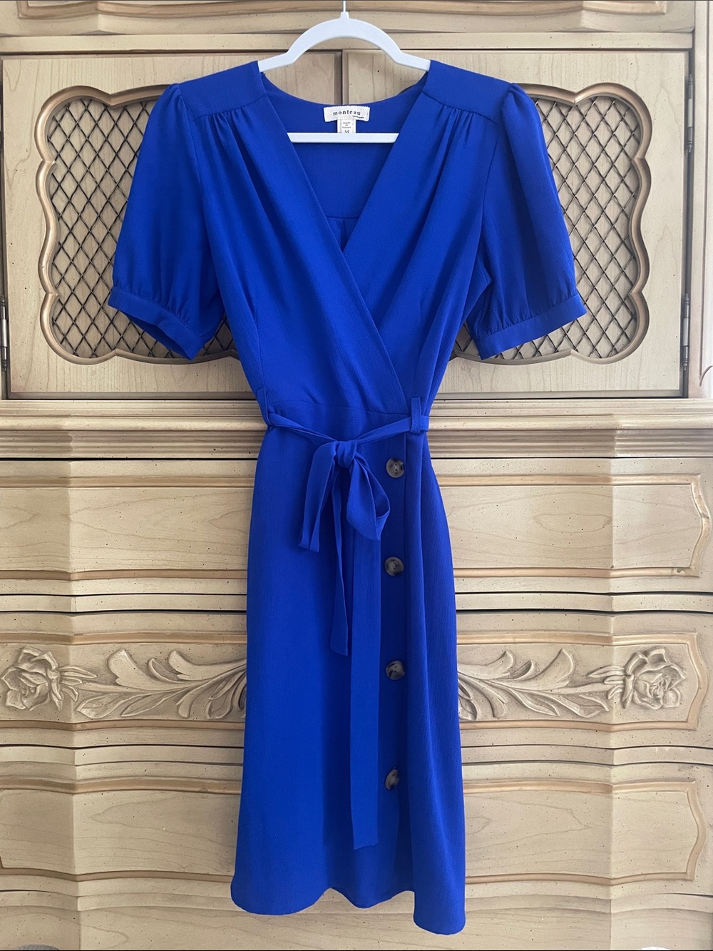 Monteau Cobalt Blue Wrap Midi Dress with Tie Waist